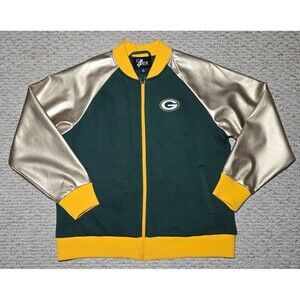 GIII 4 Her NFL Green Bay Packers Zip Varsity Jacket Green Gold Women's Large
